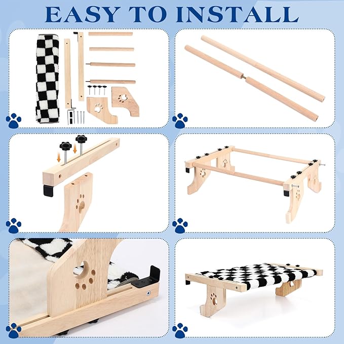 Suzile 2 Set Cat Window Sill Perch with Sturdy Solid Wood Frame Cat Window Hammock with Flannel Mat Adjustable Cats Seat Bed Shelves for Windowsill, Bedside, Drawer and Cabinet up to 33 Lbs