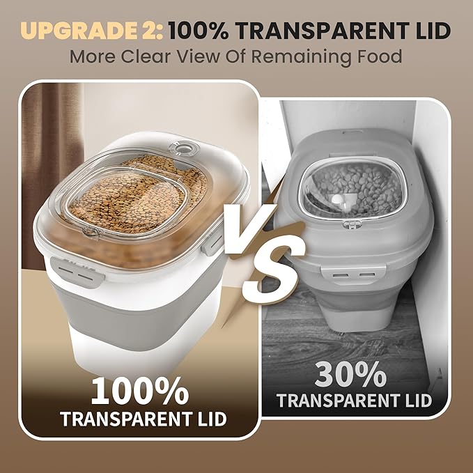 28-30 Lbs Airtight Dog Food Storage Container,Collapsible Dog Food Container with Airtight Lid,Wheels, Date Track,Large Pet Food Storage Container for Rice,Flour,Dog Food Scoop,2PCS Containers