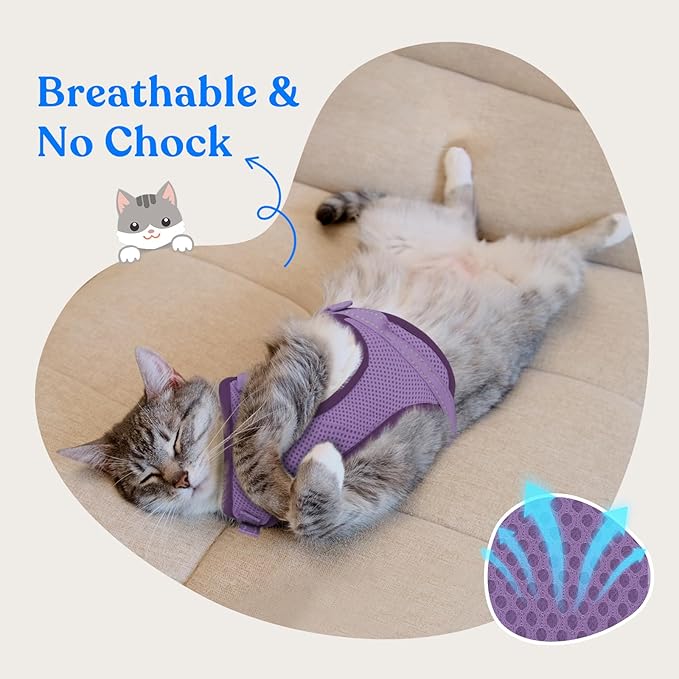 Supet Cat Harness and Leash for Walking Escape Proof, Adjustable Harness for Cats, Easy Control Small Cat Harness for Medium Large Kitten Purple M