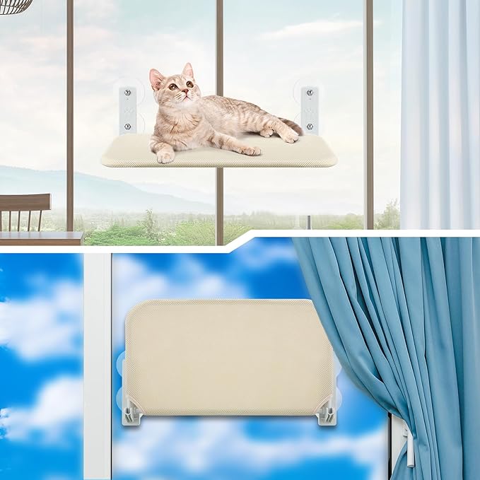 2 Pack Cat Window Perch Cordless Cat Window Hammock Foldable with 4 Suction Cups Solid Frame Breathable Mesh Cat Window Seat Cat Beds Foldable Lounger Kitten Shelf for Indoor Cats Rabbit