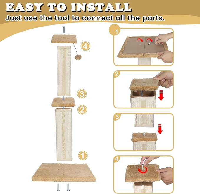 Scratching Posts for Indoor Cats Adults & Kitten,31.1" H Cat Scratching Post,Tall Sisal Cat Scratching Post with Hanging Ball,Beige