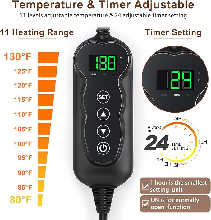 MIXJOY Pet Heating Pad, 11 Adjustable Temperature Dog Heating Pad Indoor with Timer, Heating Pad for Dogs Cats, Electric Cat Heating Pad with Washable Cover, Heated Pet bed-35''x24'', Large