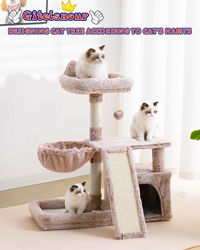 Cat Tree, Cat Tower with condo, Basket, Large Bed, Platform, Scratch Board, Cat Scratching Posts for Indoor Cats, Muchroom GCT002SMU