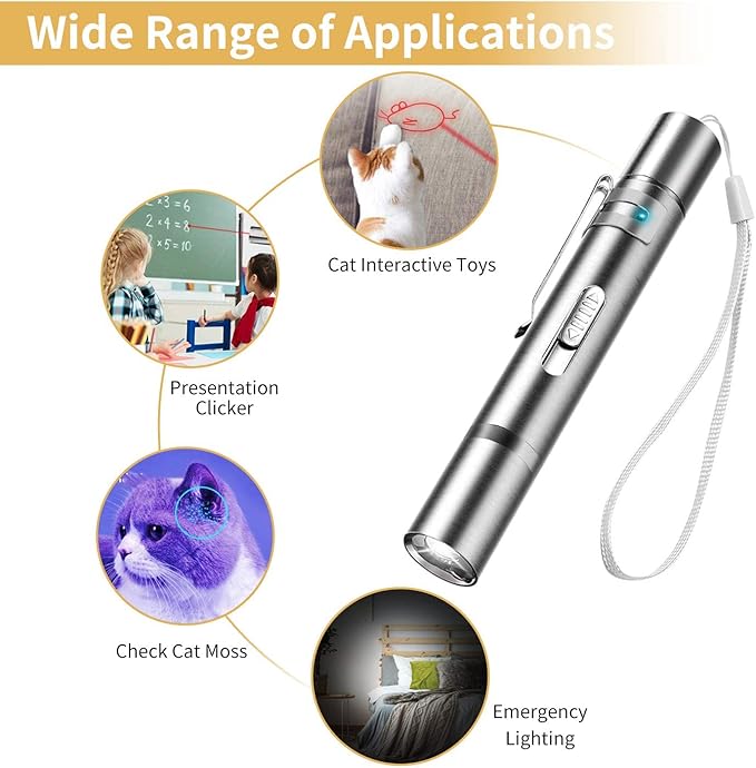 2 Pcs Cat Toy Laser Pointer Fun Playing Training Indoors Interactive Toys Presentation Clicker Pointer Teaching Pen USB Recharge 7 Adjustable Patterns Pet Chase Toy (Double)