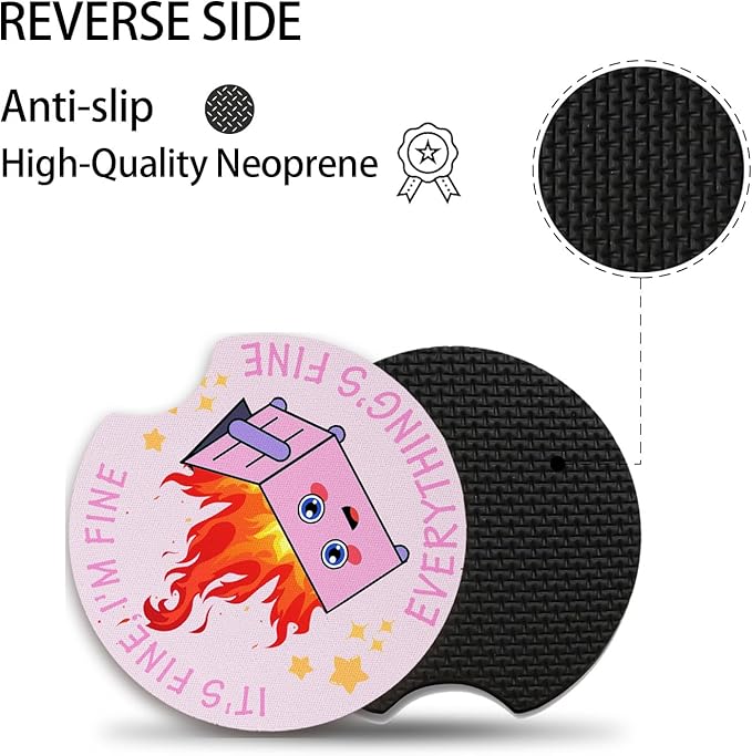 2 Pack Car Coasters for Drinks Absorbent,2 Pack Cup Holders,2.75" Car Interior Waterproof Coasters,Auto Accessories for Women & Men,Pink Fire Dumpster It's Fine I'm FineEvervthing