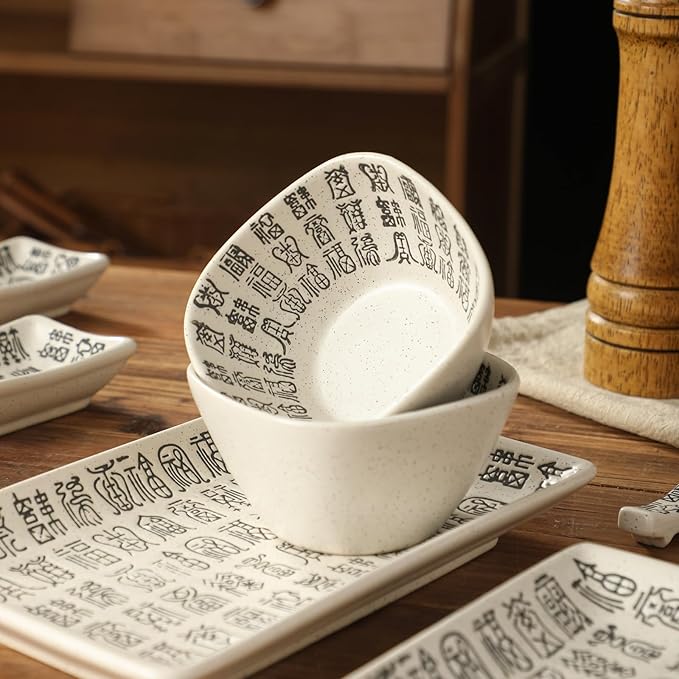 8 pcs Japanese Sushi Plate Sets Serving Platters and Trays for Entertaining Sushi Dishes Set Plates Sushi Plates Traditional Cuisine Dinnerware Sets with Chopsticks Hundred Blessings