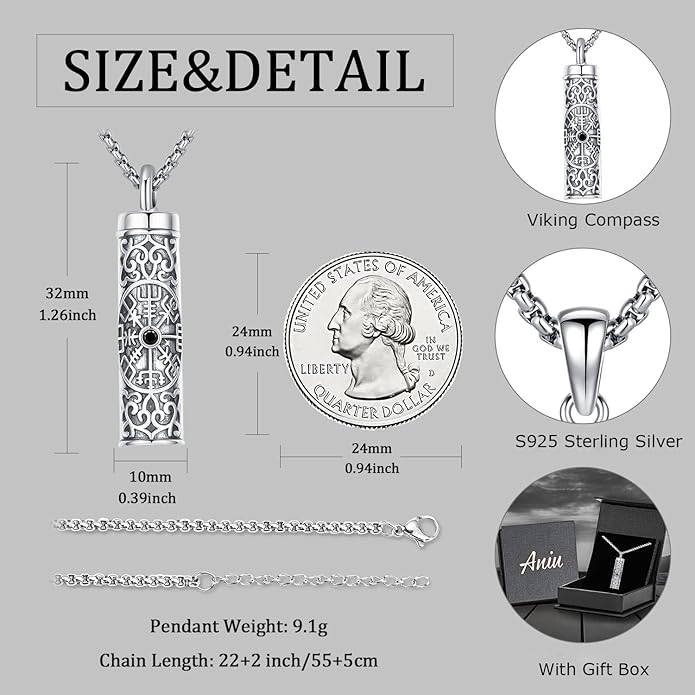 Aniu Cremation Jewelry for Ashes S925 Sterling Silver Urn Necklace Memorial Necklace for Human Ashes of Loved Ones Keepsake Pendant for Men Women