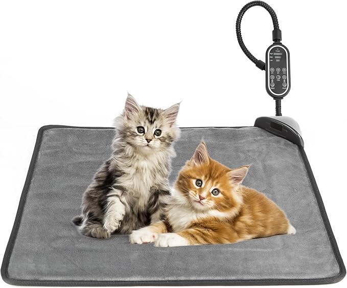Cat Heating Pad & Dog Heating Pad, 3 Timer and 3 Level Temperature Smart Sensor Electric Pet Heating Pad with Chew Resistant Cord, Indoor Outdoor Warm Heated Bed for Dogs Cats -17.7x17.7