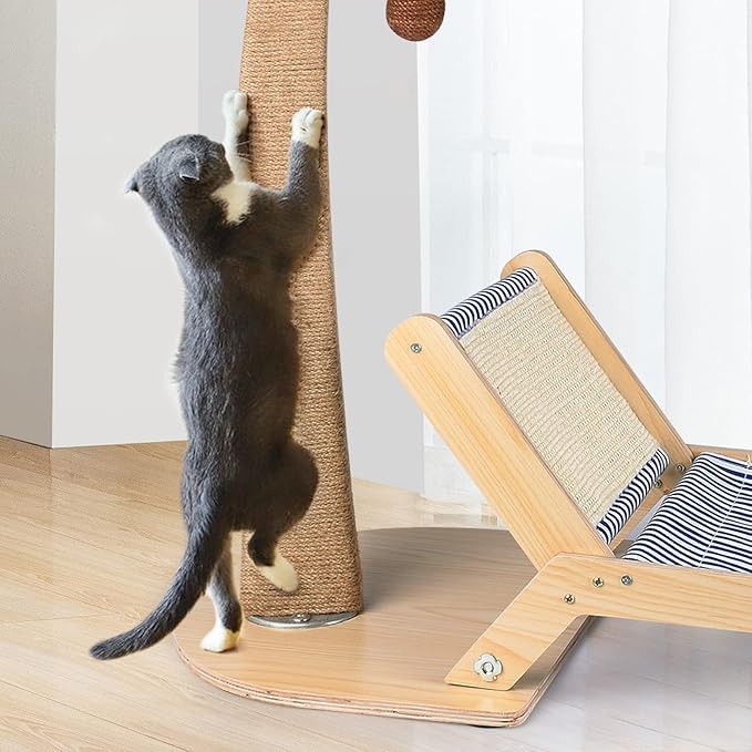 Cat Scratching Post with Bed,29.5 Inch Tall Palm Tree Cat Scratching Post for Indoor Cats, with Lounge Chair 2 in 1 Fun Sisal Rope Tall Cat Scratcher with Ball for Indoor Adult Cat/Kitten