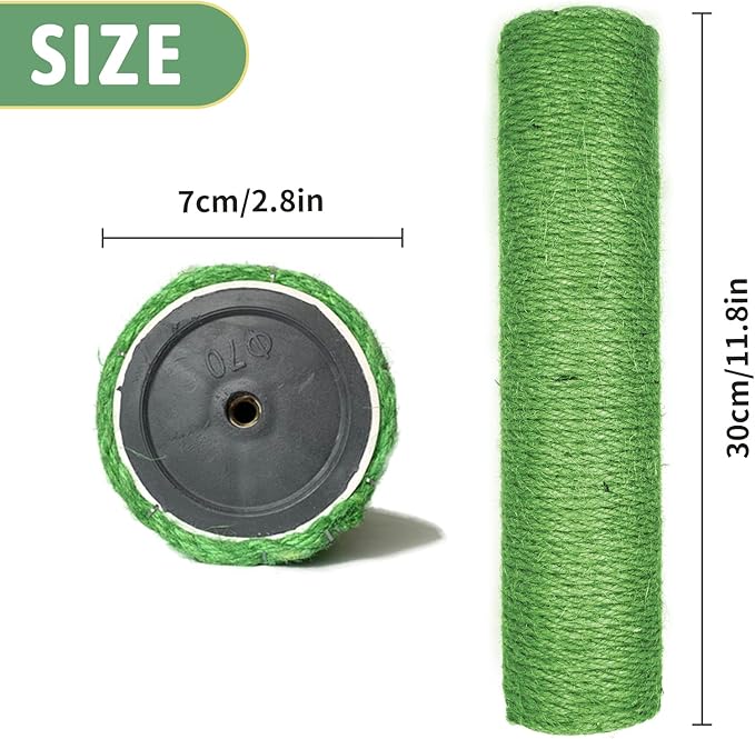 12 Inch Cat Scratching Posts Jute Rope Replacement Refill Accessories for Cats Tower Kittens Scratch Pole Perch Interactive Toys Carpeted Furniture Scratching Tree Indoor Wall 2 Pack, Green