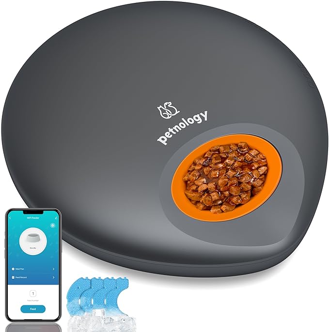 Automatic Wet Food Cat Feeder, Auto Pet Feeder Refrigerated with App Control, 5 Meals Timed Cat WiFi Feeder with Ice Pack Suitable for Both Wet and Dry Food