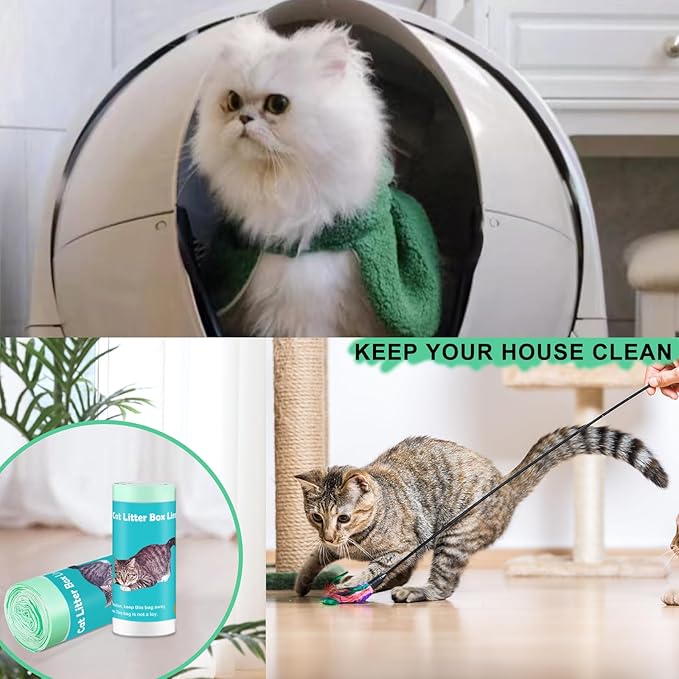 100 Pack Cat Litter Box Liner Bags Compatible with Litter Box Robot 4 and 3 Automatic Cat Litter Box, Thick Heavy Duty Drawstring Self-cleaning Litter Box Waste Drawer Liners, 9-11 Gallons Trash Bags