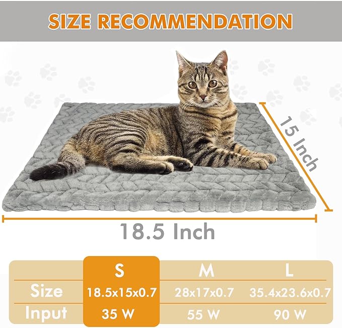 Heated Cat Bed, Completely Chew-Proof Cord Cat Heating Pad, Waterproof Adjustable Temperature Dog Heated Mat, Pet Heating Pad for Puppy Kitten, Electric Pads for Pregnant New Born Pet (S)