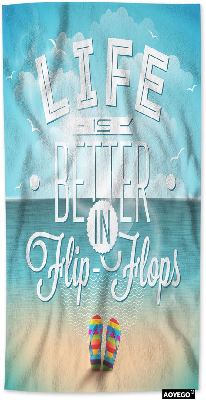 AOYEGO Life is Better in Flip-Flops Hand Towels Summer Beach Seagull Sea Towel Highly Absorbent Soft Towel Kitchen Bath Decor for Women Men 15x30 Inch