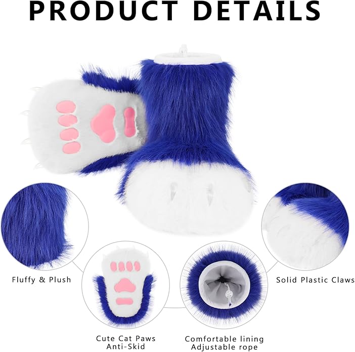 Animal Fuzzy Slippers Bear Cat Wolf Dog Fox Fursuit Feet Paw Claw Shoes Furry Boots Costume Accessories for Adult Kids