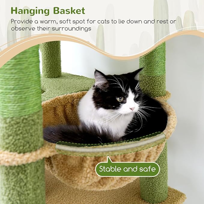 S72 Heavy Duty Cactus Cat Tree for Large Cats, Sturdy 72in Maine Coon Cat Tree for Large Cats 20 lbs+ Cactus Cat Tower for Adult Biggest Cats with 6 Scratching Posts, Hammock