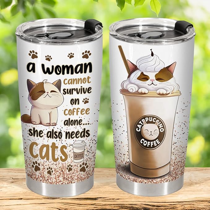 34HD Cat Lady Tumbler with Lid, 20oz Stainless Steel Vacuum Insulated Coffee Mug with Cats, Cute Kitty Gifts for Her Women, Cat Mom Gifts for Birthday Mothers Day Christmas