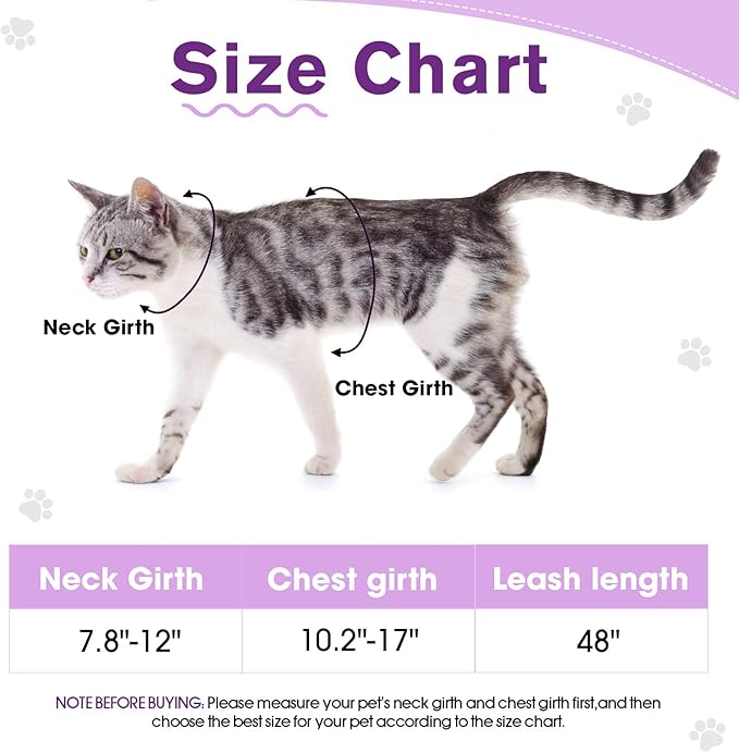 Cat Vest Harness and Leash Set with Airtag Holder, Adjustable Kitten Harness for Walking Escape Proof, Lightweight Soft and Comfortable Kitty Harness for Small Medium Large Cat