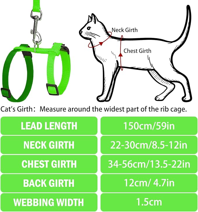 PUPTECK Adjustable Cat Harness and Leash Set Escape Proof Kitten Strap Collar for Walking Travel, Green, M