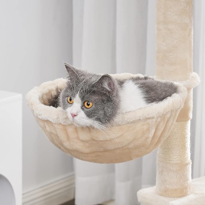 BEWISHOME Cat Tree 66.3 Inch Multi-Level Large Cat Tower with Plush Top Perches, Sisal Scratching Post Cat Play House Kitty Activity Center MMJ14M