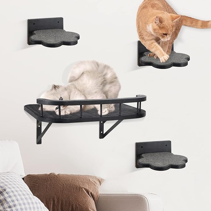 Cat Hammock Cat Wall Furniture with Cooling Mat and Plush Cushion and 3 Wall Steps, Wall Mounted Cat Shelves and Perches, Cat Climbing Shelf Cat Scratching Post for Sleeping, Playing, Gift for Cat