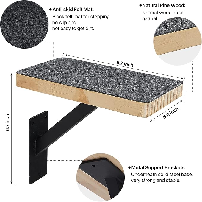 Cat Climbing Steps for Wall (Pack of 3) -Sturdy Metal Support Cat Wall Steps, Wall Floating Shelves, Indoor Cat Wall Furniture & Perch, Cat Hammock Bed, Cat Ladder Stairs-Easy to Install