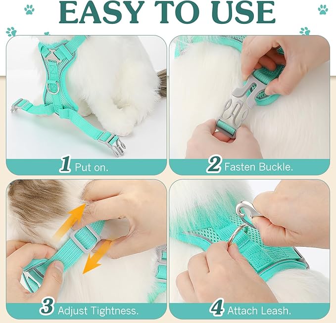 Cat Harness and Leash Set for Walking, Adjustable Kitten Vest Harness with Reflective Strip Breathable Mesh, Escape Proof Soft Pet Safety Vest for Cats, Kittens, Puppies, L, Lake Blue