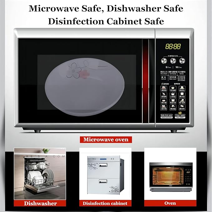 5 Pack Porcelain Plates with Pink Flower Pattern, 7 inch Large Dessert Salad Ceramic Dinner Plates, Porcelain Dessert Dishes for Steak, Pasta, Pizza, Appetizer ( Dishwasher Safe & Microwave Safe)