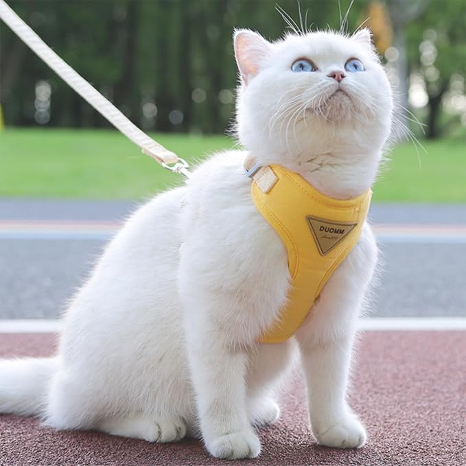 Escape-Proof Cat Harness and Leash Set - Adjustable and Comfortable - Ideal for Walking Cat Outdoors - Fits Kittens, Medium, and Large Cats (Yellow, XS)