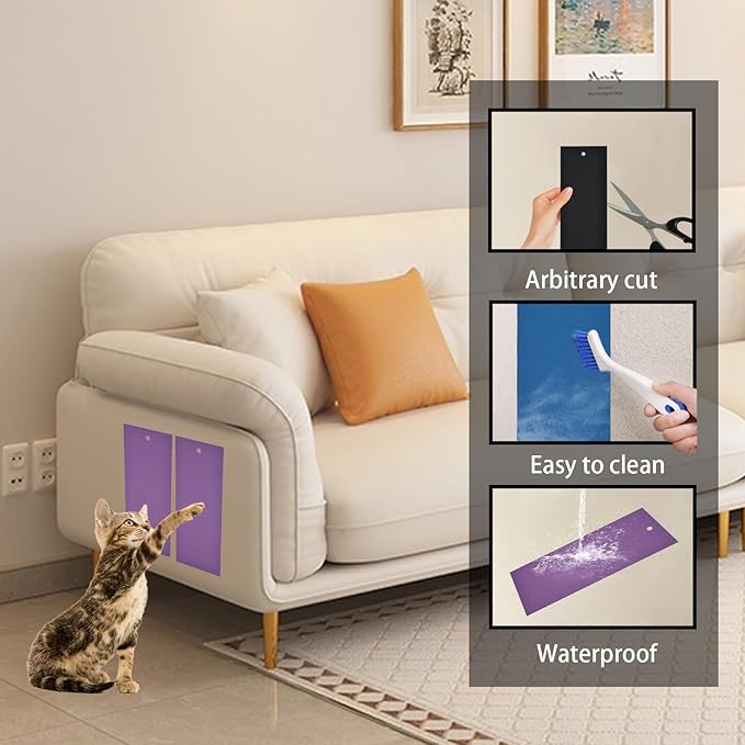 6 PCS Cat Nail File Scratching Strips,5.5x14.6''Nail File for Cats Scratch Liner,Cat Nail File Scratcher with Hanging Hole Peel Stick Kitten Scratching Manicure Sandpaper for Litter Box(Purple)