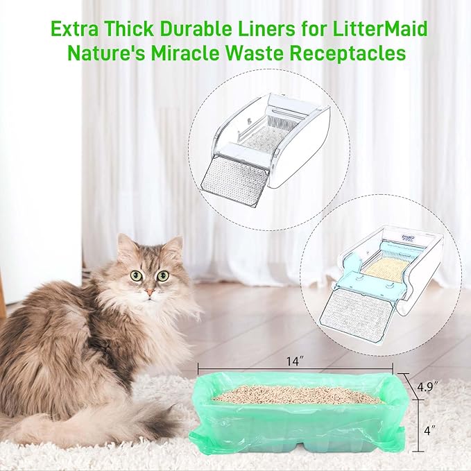 220PCS Litter Box Liner Bags Compatible with LitterMaid/Nature's Miracle Waste Receptacles, Durable, Easy-Tie Handles