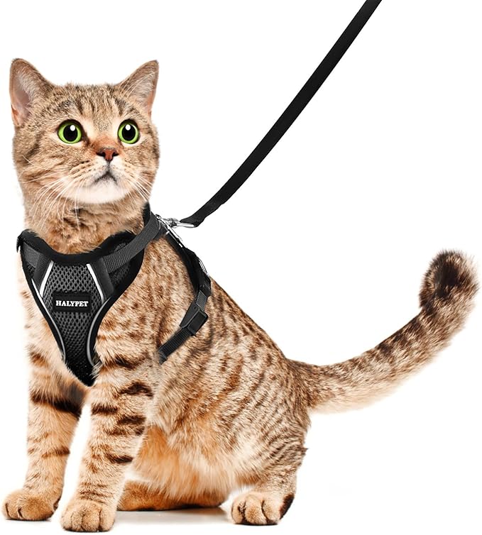 Halypet Cat Harness and Leash Set [H500 Pro Escape Proof Cat Harness for Walking, Adjustable Breathable Soft Travel Cat Leash, Reflective Strips Kitten Harness