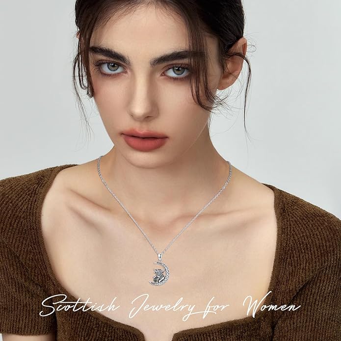 Animal Necklace 925 Sterling Silver Cat/Dog/Fox/Axolotl/Highland Cow Pendant Necklace Cute Animal Jewelry Graduation Gifts for Women