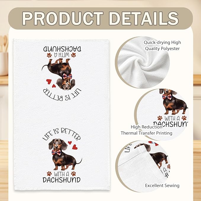 2 Pcs Dachshund Gifts for Women Weiner Dog Gifts Kitchen Towels Weenie Dog Hand Towels 24 x 16 Inch Dachshund Kitchen Tea Towels