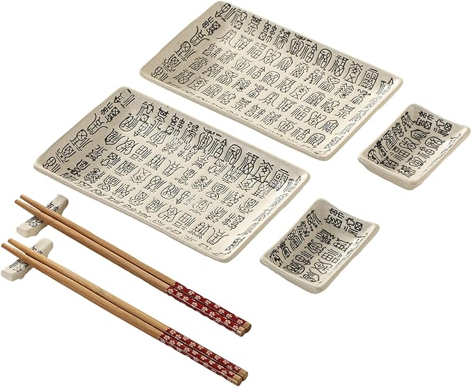 8 pcs Japanese Sushi Plate Sets Serving Platters and Trays for Entertaining Sushi Dishes Set Plates Sushi Plates Traditional Cuisine Dinnerware Sets with Chopsticks Hundred Blessings