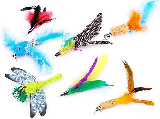 2 Pcs Cat Toys Interactive Refill Replacement Feather Pack Furry Tail Butterfly Dragonfly Fish Mouse Caterpillar Worm Birds Feathers for Kitten Cats, 21 Variety Styles CT15-9 Caterpillar