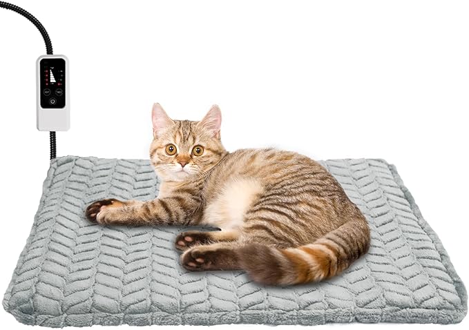 Heeyoo Pet Heating Pad, Adjustable Temperature Dog Cat Heating Pad with Timer, Waterproof Heated Dog Bed with Chew Resistant Cord, Auto Power-Off Indoor Pet Heated Mat for Dogs and Cats