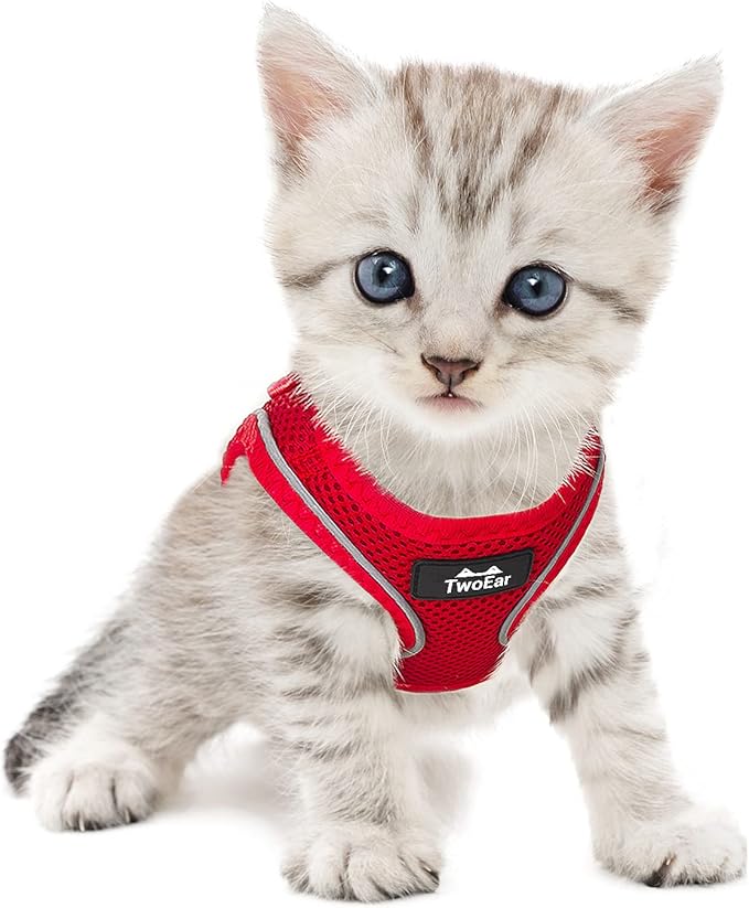 TwoEar Cat Harness Escape Proof, Soft Dog Vest Harness Adjustable, Breathable Mesh Step-in Puppy Walking Jacket Reflective Easy Control for Extral Small Pets for Outdoor Walking(XXXS, Red)