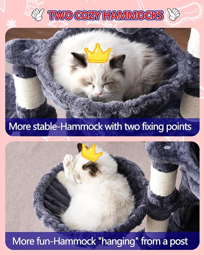 Cat Tree for Small Cats/Kitten, Cat Tower with condo, 2 Baskets, Platform, Scratch Board, Cat Scratching Posts for Indoor Cats, Smoky Gray GCT003SG