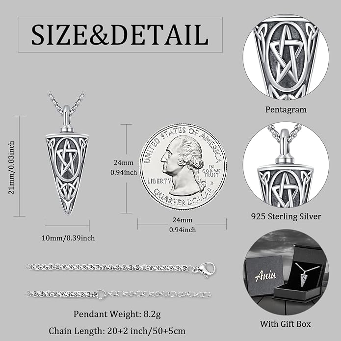 Aniu Cremation Jewelry for Ashes S925 Sterling Silver Urn Necklace Memorial Necklace for Human Ashes of Loved Ones Keepsake Pendant for Men Women