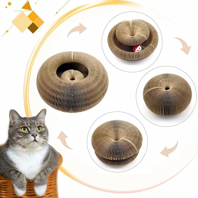 Kitty Toy, Magic Cat Scratching Board, Interactive Scratch Pad with a Ball, Cat Scratcher for Grinding Claw, Recyclable and Durable, Furniture Protector, Retractable, Brown, Reversible