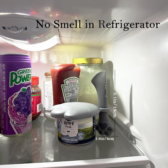 4 Pcs Cat Food Can Spoon & Can Covers | Cute Paw Silicone Pet Food Can Opener Spatula & Can Lids | Stainless Steel Wet Food Spoon for Cats and Dogs(Pink+Grey)