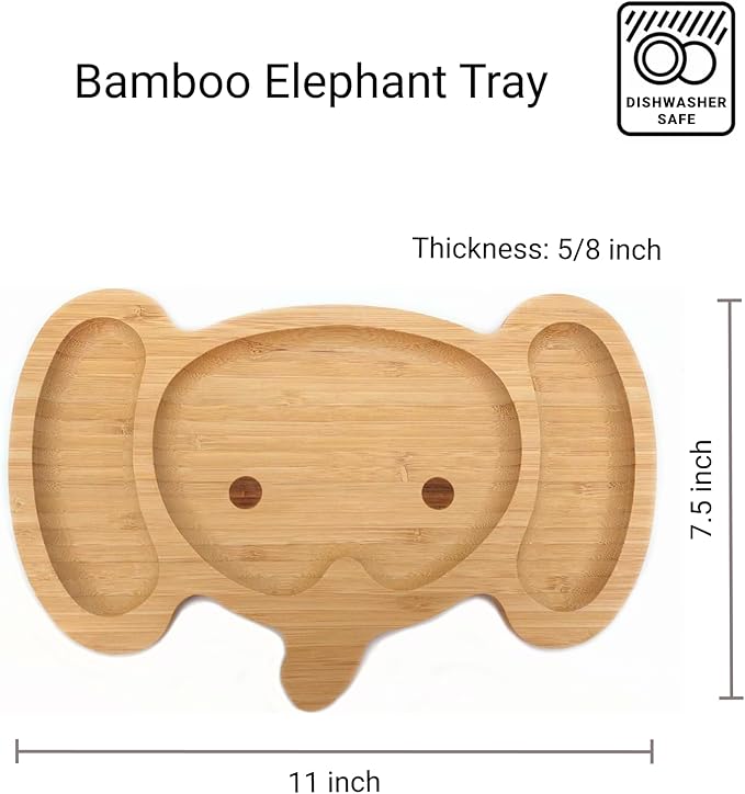 4914, Bamboo Food Plate for Snacks Appetizer Fruit Vegetable | Children Meal Plate | Picnic Kitchen Party | Eco Friendly Plates, Elephant Face Shaped, 11.5"x7.5", 10 Pack