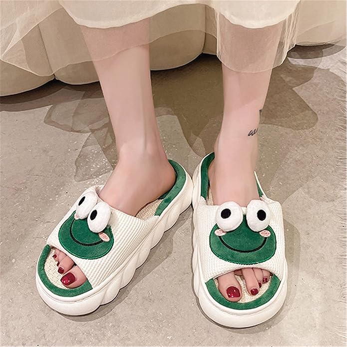 AZCHEN Women's Animal Cartoon Pig Slippers - Cute and Comfortable Linen Plush Slippers for Home