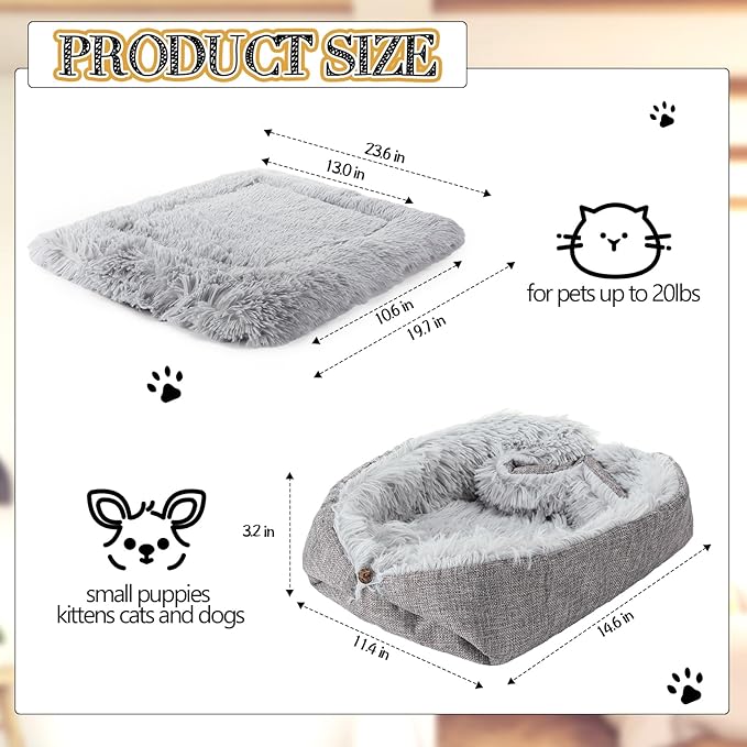 2 Pcs Cat Beds Small Dog Bed, Self Warming Cat Dog Mat Washable Warm Fluffy Pet Pad Calming Cushion Soft Kitty Bed for Indoor Outdoor Crate Pets Cat Small Dog Sleeping, 24 x 20 Inch (Gray)