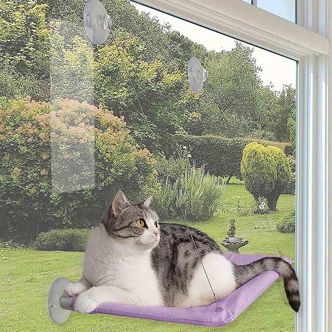 Cat Hammock for Window Cat Window Bed Cat Window Perch for Indoor Cats Suction Cups Cat Window Hammock Space Saving Window Seat for Cats Inside (Purple)