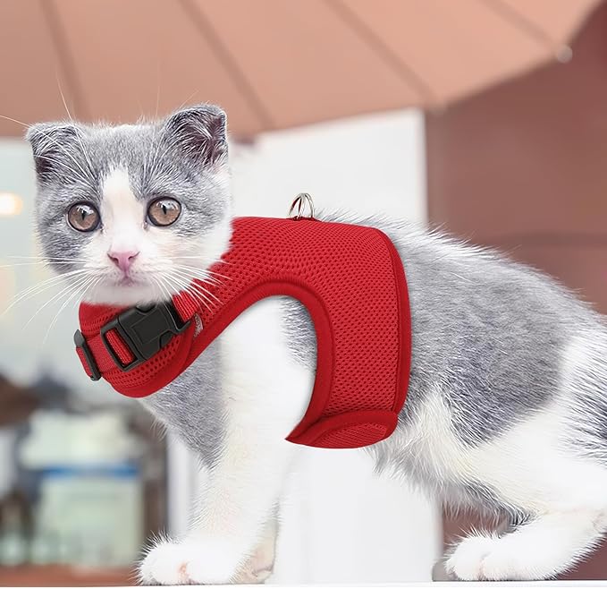 MoNiBloom Soft Cat Harness for Walking Escape Proof and Travel, Kitten Adjustable Breathable Vest Harness - Red, XS