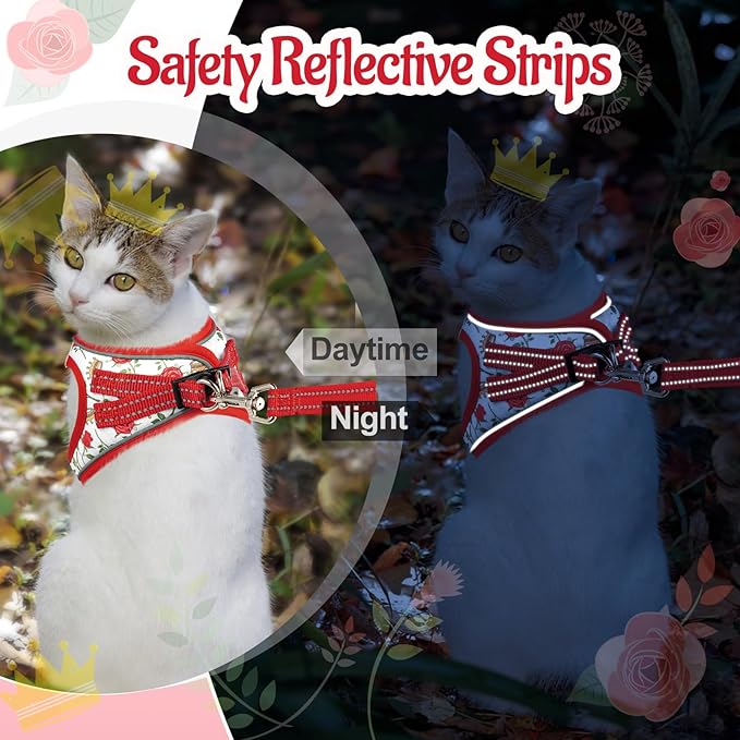 Cat Harness and Leash Escape Proof for Walking, Adjustable Soft Kitten Harness with Reflective Straps Step in Cat Vest Harness for Small Kitten and XS Dogs (Red, XS-Chest(10.2"-11.8"))