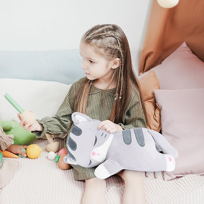 Achwishap Cat Stuffed Animal,Cat Plush Pillow,Soft Kitten Plush Kawaii Cat Hugging Pillow,Cute Plush Toys Cuddle Plushie for Kids Adults Gifts Birthday(Gray Cat,14”)