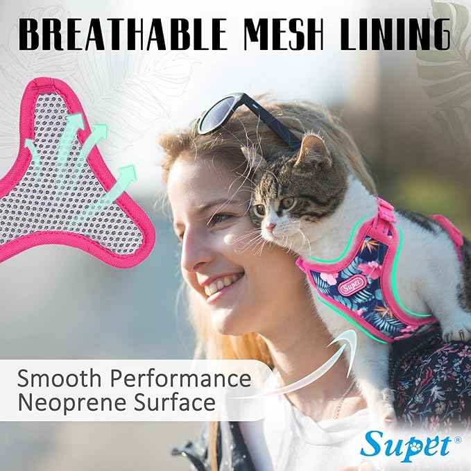 Supet Cat Harness and Leash Escape Proof for Walking, Adjustable Cat Vest Harness and Leash Set for Large and Small Kittens Dogs